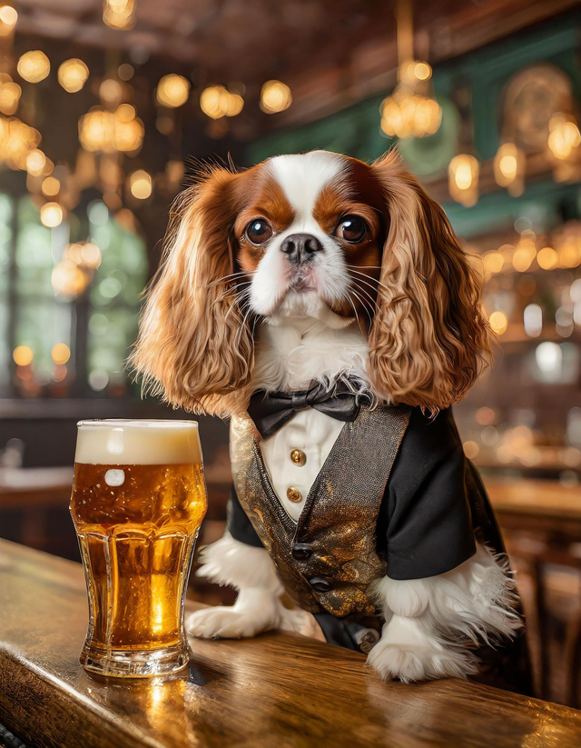 King Charles Cavalier at the Bar Framed Canvas