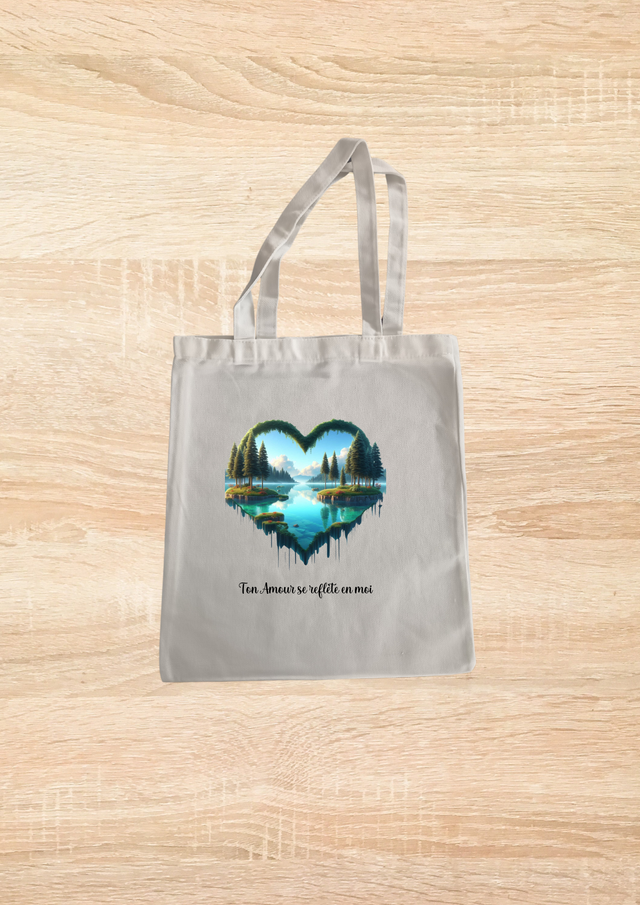 Sac fourre tout motif cœur paysage montagne 