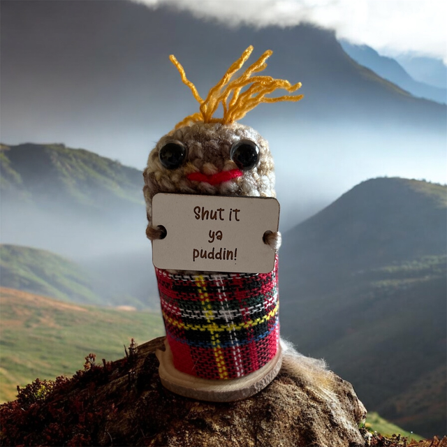 Crocheted positive pal (haggis shut it)