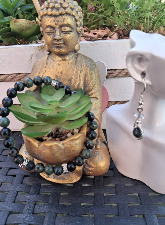 Bracelet Jaspe kambaba + boucles d'oreilles