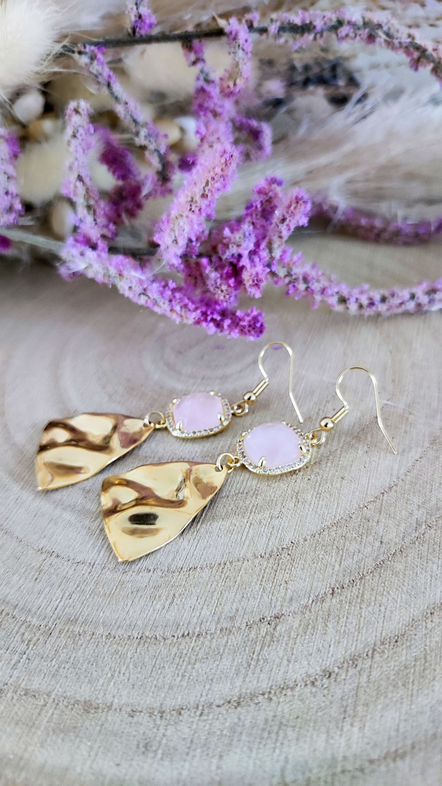 Boucles d'oreilles "Éclat" Quartz rose