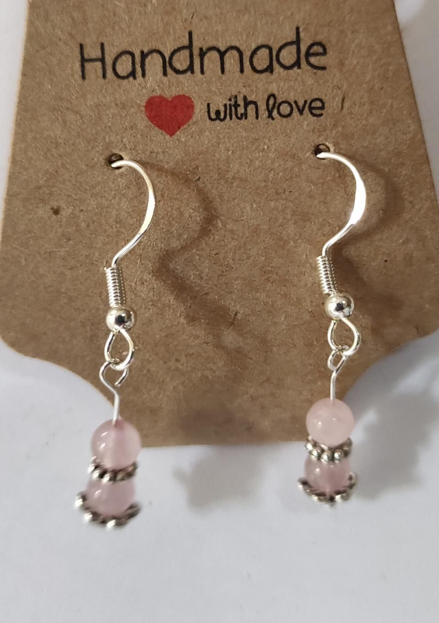 Rose Quartz, Silver earrings 