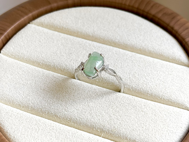 Bague en jade &amp; argent 925 (ajustable) - ZSJ042