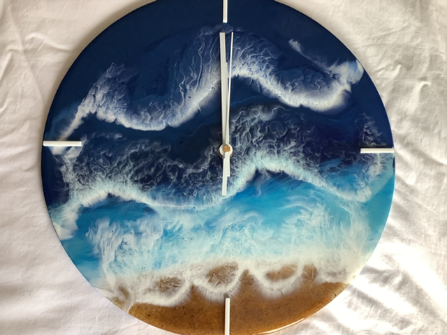 Large wooden backed resin wall clock