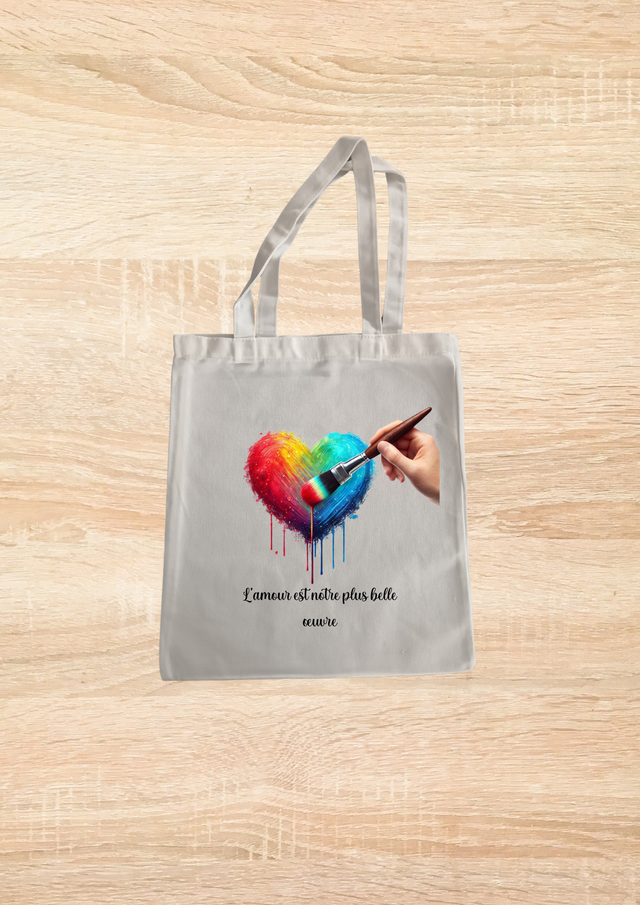 Sac fourre tout motif cœur coloré et son pinceau 