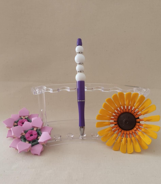 Stylo perle silicone violet perles blanches