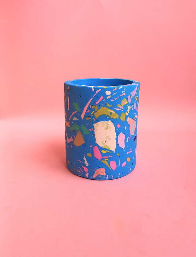 Kubek, okrągły pojemnik na akcesoria, na biurko, do łazienki, niebieski, lastryko