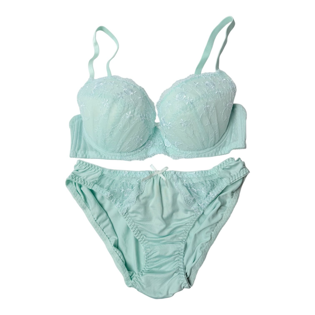 Mint Green Daisy Japanese Bra + Underwear Set UK 34D