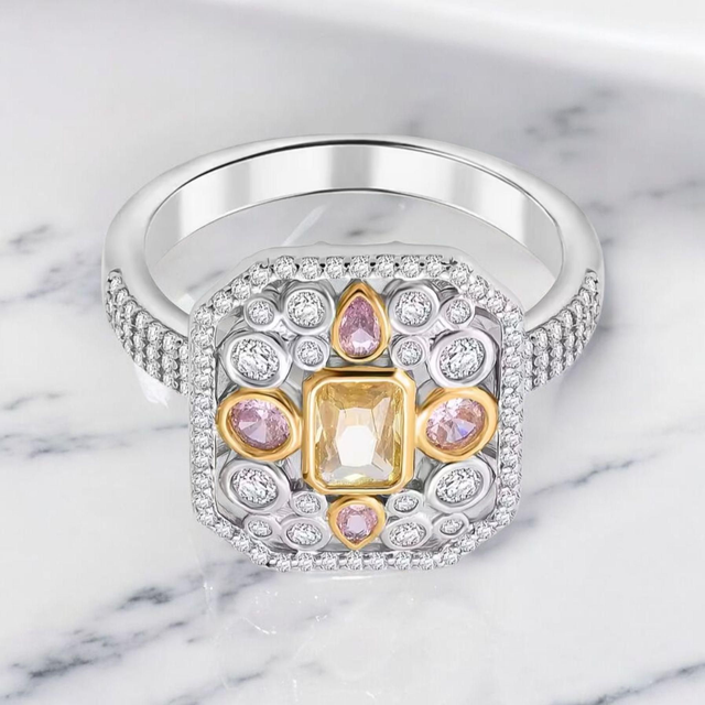 Beautiful Art Deco Design Platinum Vermeil Ring