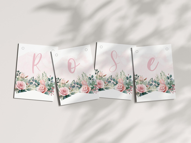 Banderole Baptême Fleurs &amp; Blush rose