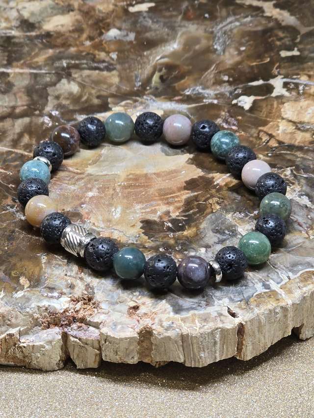 Bracelet Pierre de lave et Agate indienne en 0,8 cm 