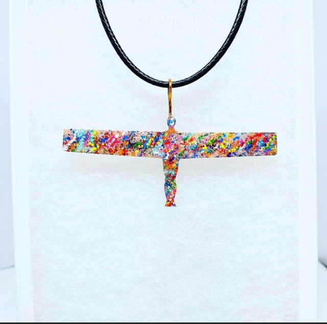 Angel of the North inspired pendant, colourful necklace