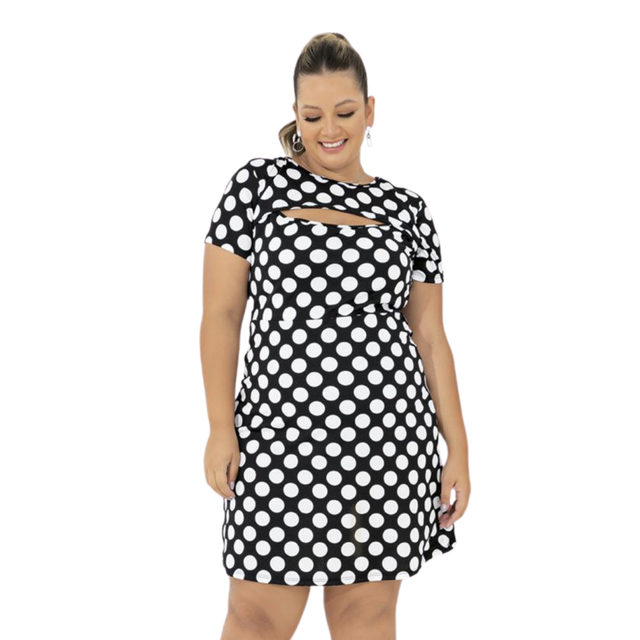 Vestido Com Recorte Vazado Estampa Poá Plus Size | Marguerite