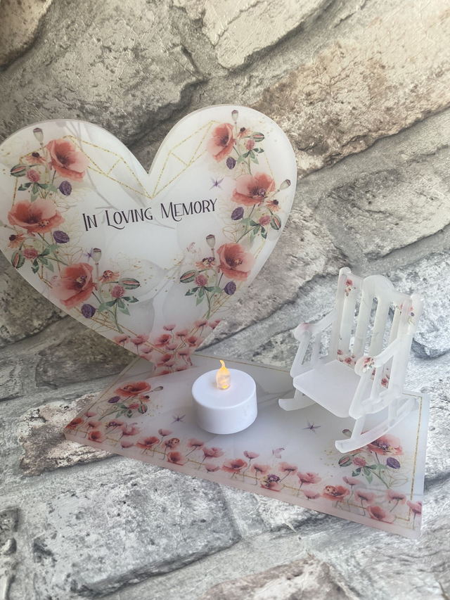 Heart and rocking chair tealight plaque