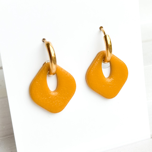 Mustard Yellow Polymer Clay Hoop Earrings