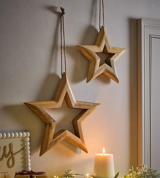  Christmas Wooden Hanging Stars - Set of 2