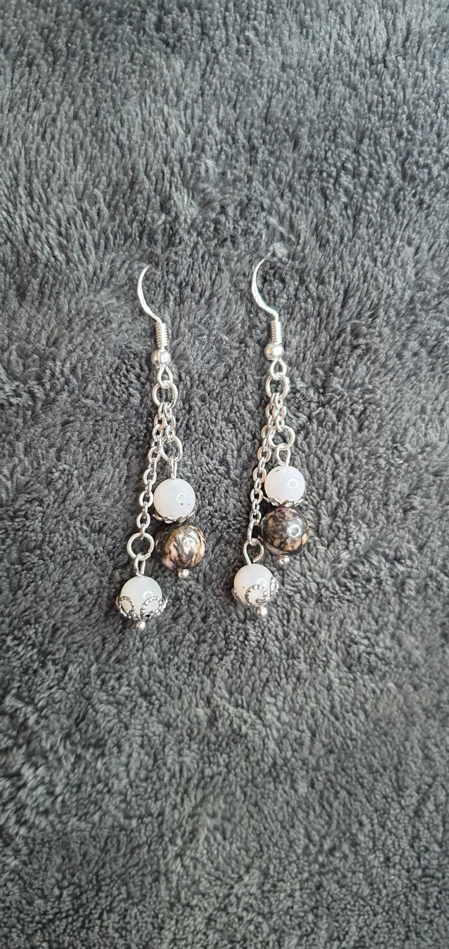 Boucles d'oreilles en Opale rose et Rhodonite 