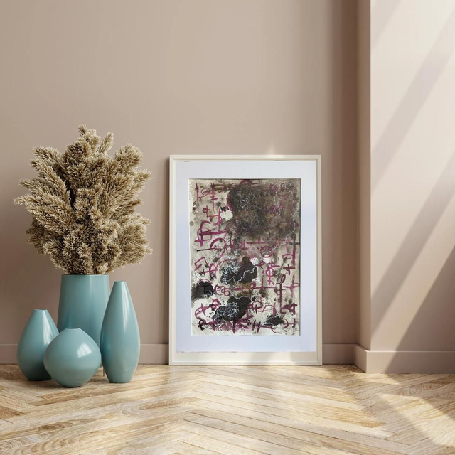 'Asemic Storm' Original Abstract Artwork Mounted