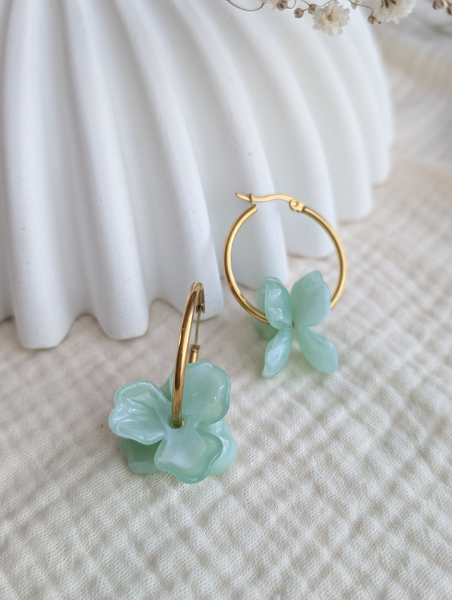 Créoles ROSALIE courtes vert d'eau