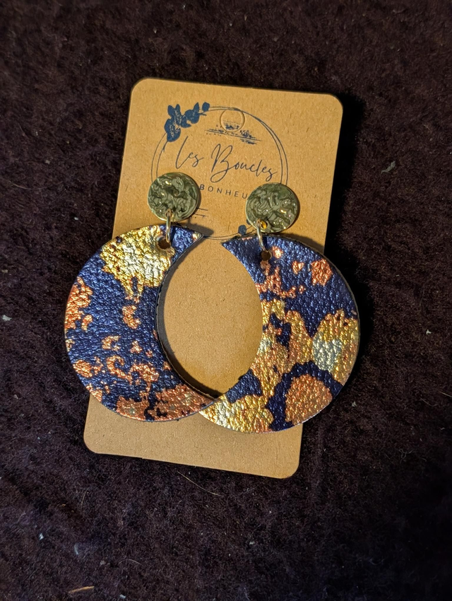 Boucles d'oreilles Lunae marine dorée lu006