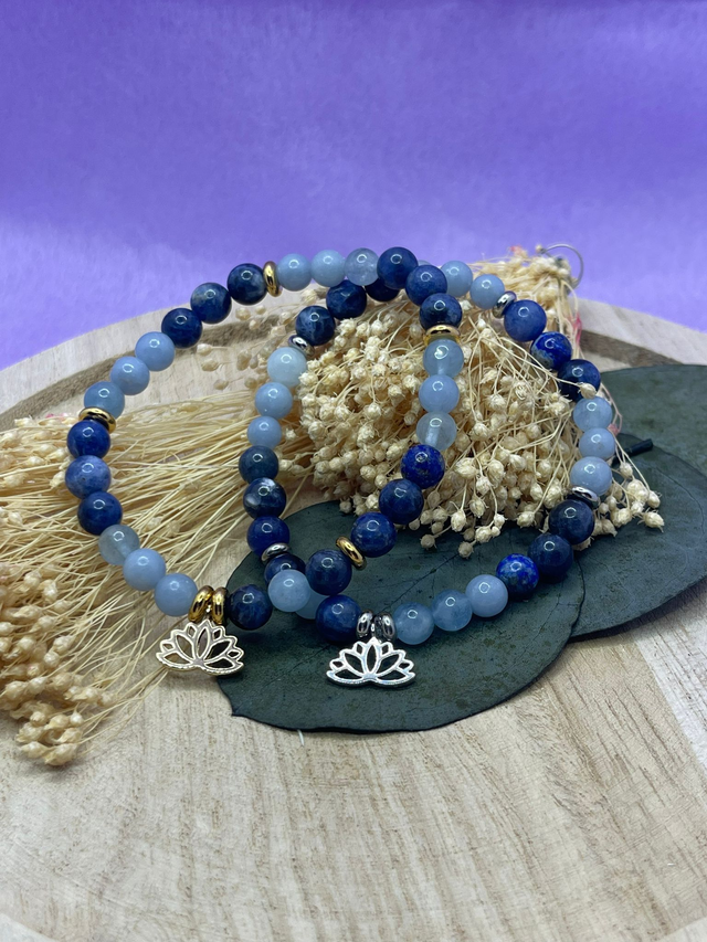 Bracelet CréaD’Âme – Expression, Voix Intérieure Sodalite &amp; Aigue-Marine