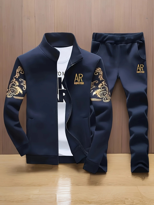 2pcs Youth New AR Embroidered Jacket and Pants Set