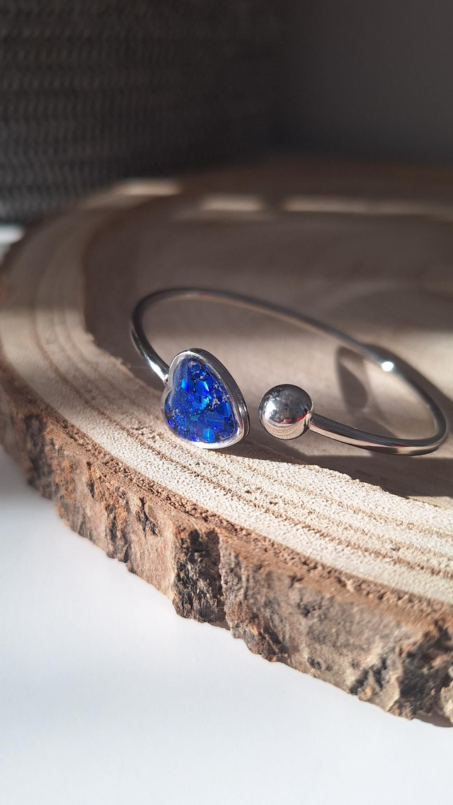 Bracelet jonc argent paillettes bleues