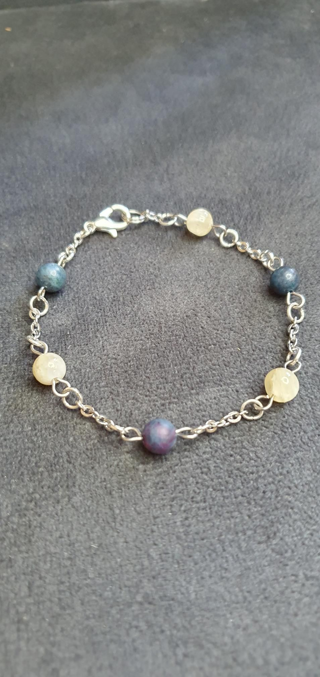 Bracelet acier inoxydable en Aragonite jaune et Rubis/Cyanite 