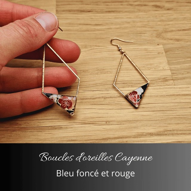 Boucles d&#039;oreilles Cayenne - Bleu foncé, rouge