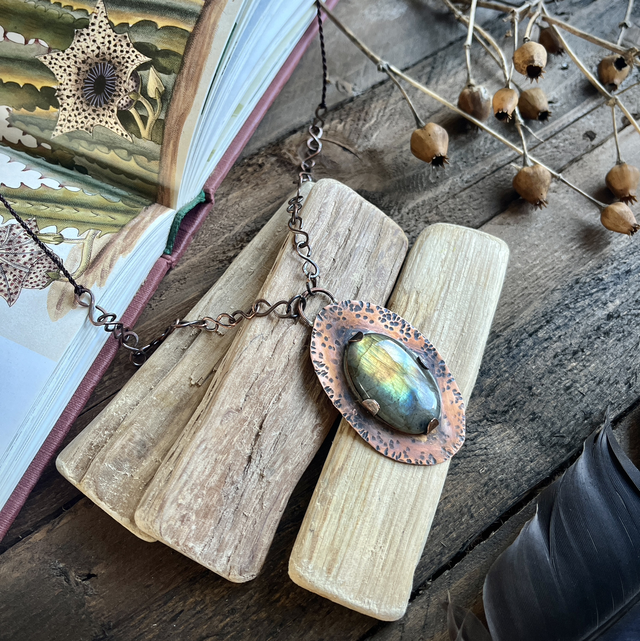 Collier Labradorite Cuivre et macramé 