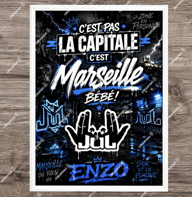 Affiche Poster JUL  D'Or et De Platine Marseille avec Prénom - Cadeau unique pour fan de JUL format A4 21x29,7cm (1)