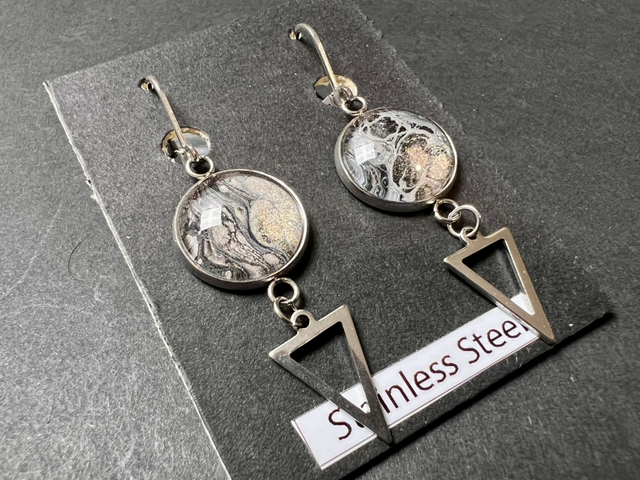 Pink &amp; Black Triangle Drop Earrings | Stainless Steel