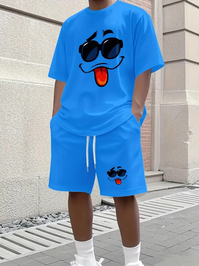 Men's Fashion Casual Short Sleeve Shorts 3D Set