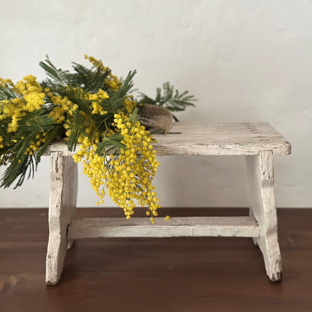 le marchepied en bois blanc patiné