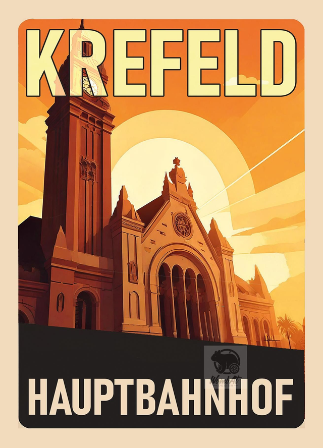 Retro-Reise-Postkarte Krefeld: Hauptbahnhof