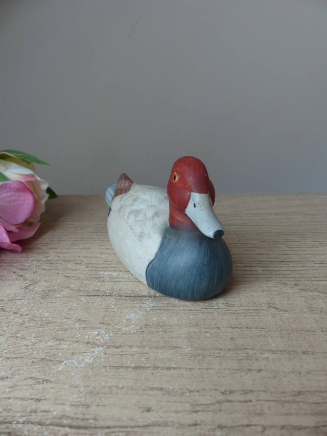 Figurine Canard Fuligul Miloin biscuit peint à la main fabriqué à Taïwan Vintage