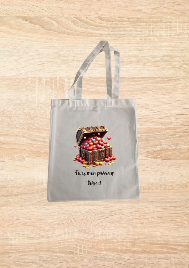 Sac fourre tout motif coffre au trésor remplis de cœur