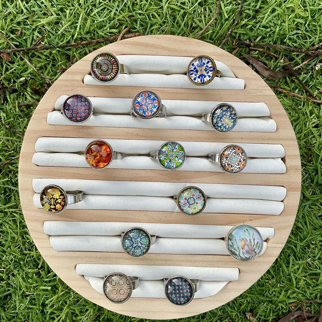 Adjustable glass dome ring. Colourful design. Handmade.