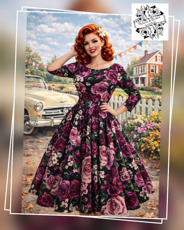 Robe Hearts &amp; Roses Sydney 50's Floral Swing Purple T44/48