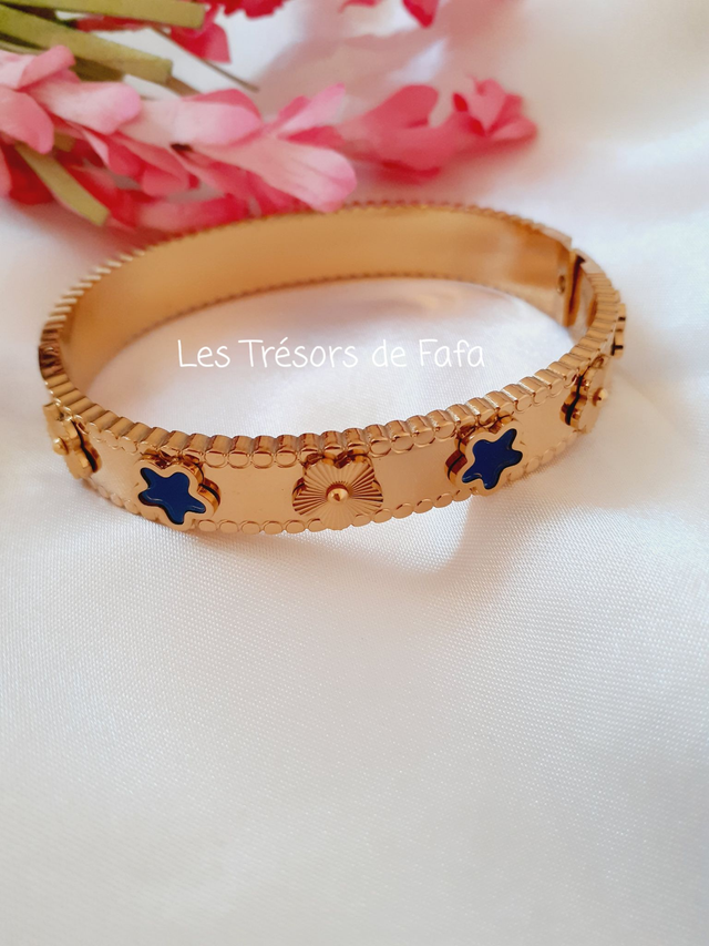 Bracelet jonc fleurs bleues