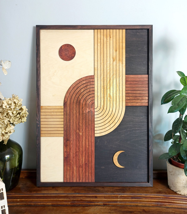 "Harmonia" – drewniana, geometryczna dekoracja w stylu boho i mid-century