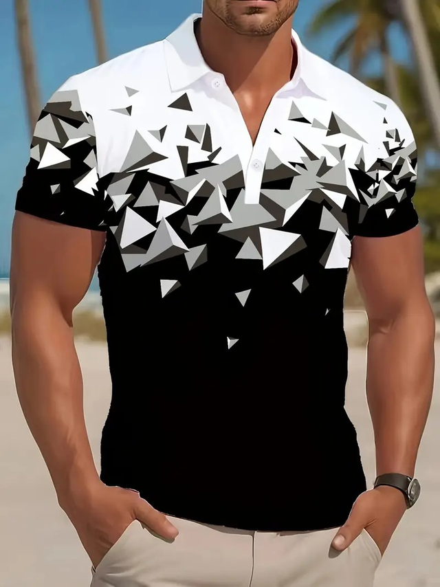 Men's 3D Geometric Print Casual Button-Up Shirt 