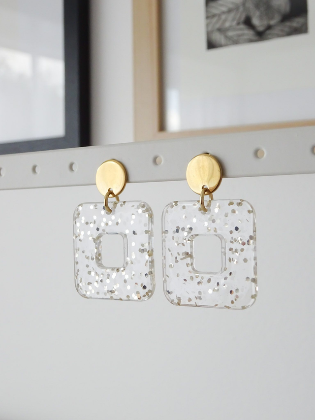 Carré : Transparent paillette champagne