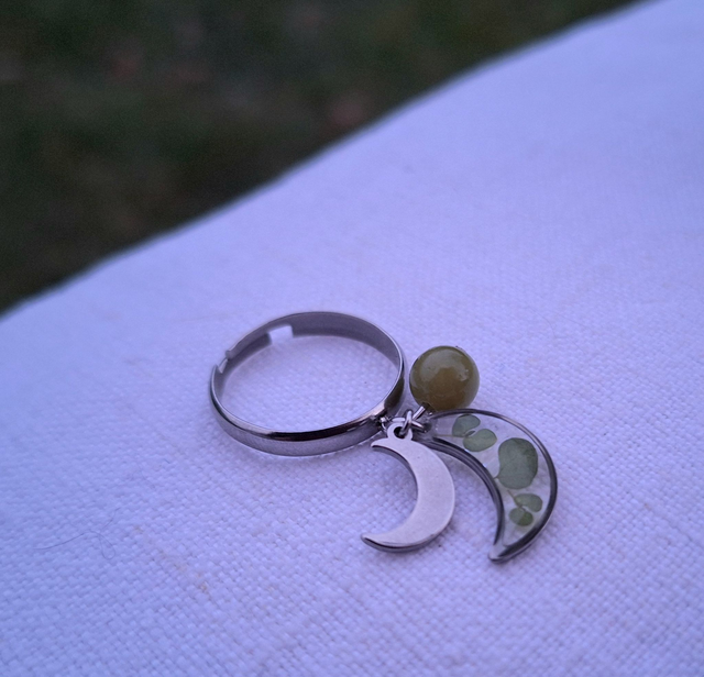 Bague argentée Lune ☾ Vert