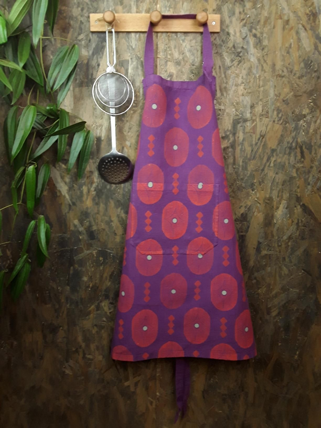 Tablier en lin violet OVALE FIBRE et LOSANGES 