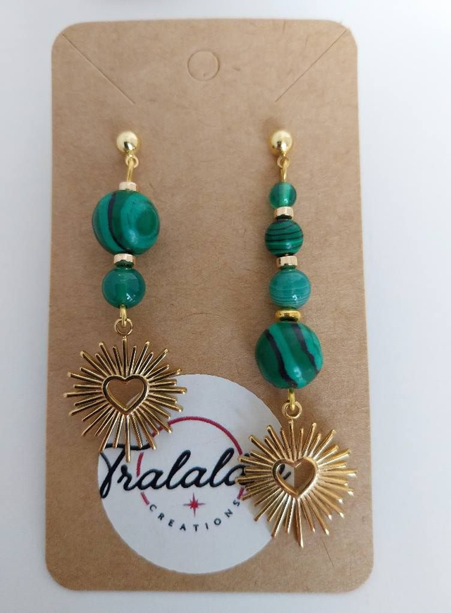 ✨Boucles d&#039;oreilles &quot;asymétriques coeur malachite✨