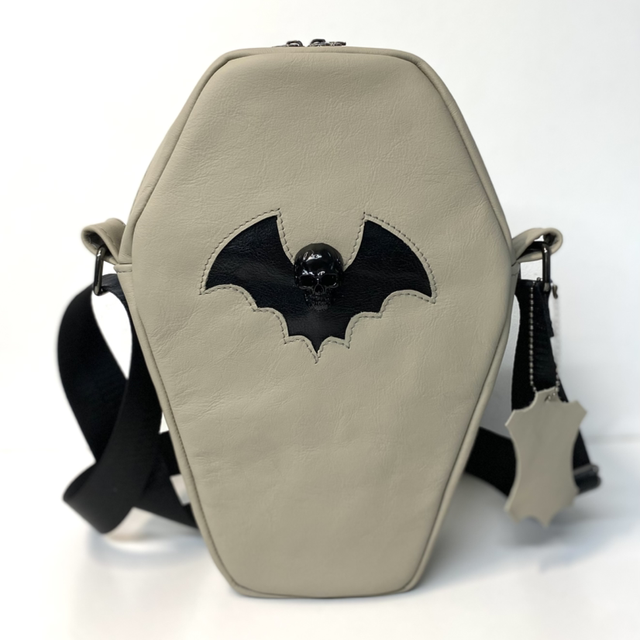 Coffin Shaped Leather Bat and Skull Crossbody Bag