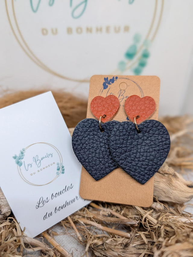 Boucles d'oreilles Louise bleu marine orange lo086