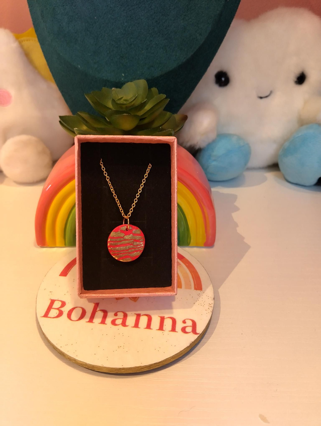  Red &amp; Gold Foil Boho Disc Necklace