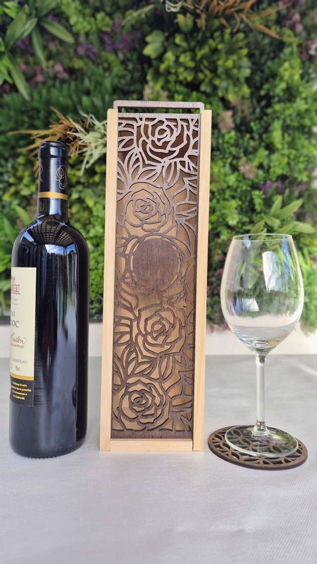 Coffret Cadeau bouteille Premium en Bois Teinte bois de rose